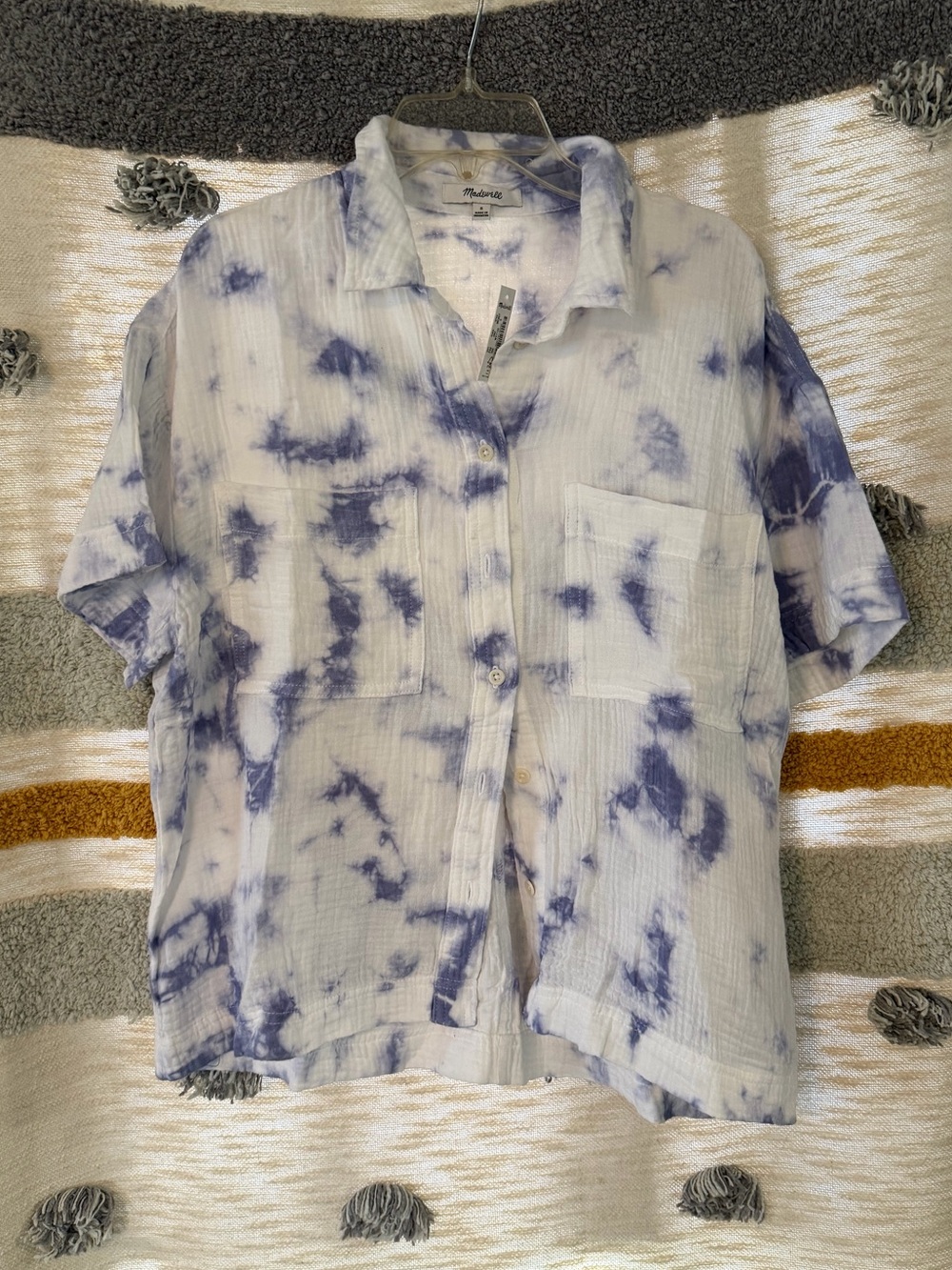 Madewell White Shirt with Indigo Tie-Dye - Small. NWT